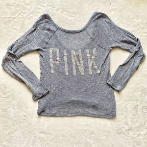 PINK Victoria’s Secret Studded Logo Long Sleeve Knit Top XS Y2K